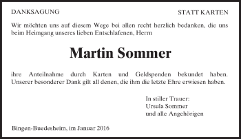 Traueranzeige von Martin Sommer von  Allgemeine  Zeitung Ingelheim-Bingen