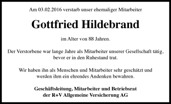 Traueranzeige von Gottfried Hildebrand von trauer.rmp.de
