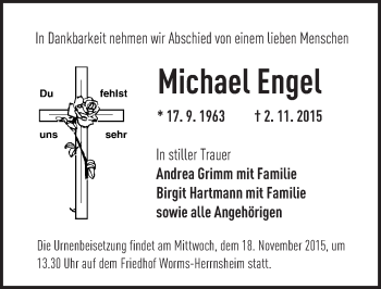 Traueranzeige von Michael Engel von  Wormser Zeitung