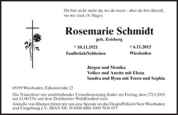 Traueranzeige von Rosemarie Schmidt von  Wiesbaden komplett