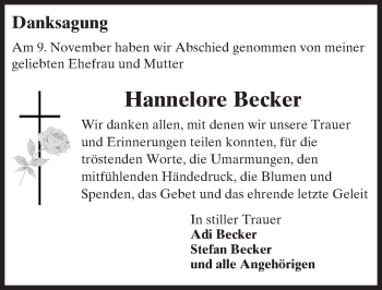Traueranzeige von Hannelore Becker von  Allgemeine Zeitung Mainz