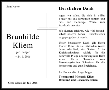 Traueranzeige von Brunhilde Kliem von VRM Trauer