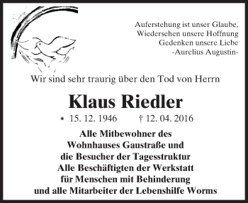 Traueranzeige von Klaus Riedler von trauer.rmp.de