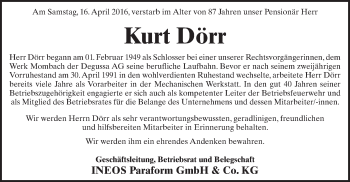 Traueranzeige von Kurt Dörr von trauer.rmp.de