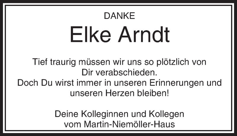 Traueranzeige für Elke Arndt vom 08.12.2015 aus  Usinger Anzeiger