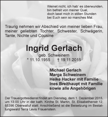 Traueranzeige von Ingrid Gerlach von  Wiesbaden komplett