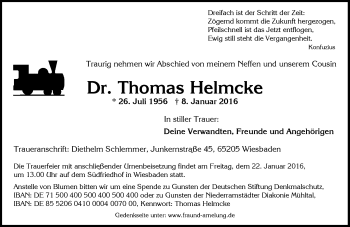 Traueranzeige von Thomas Helmcke von  Wiesbaden komplett