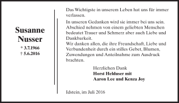 Traueranzeige von Susanne Nusser von Trauerportal Rhein Main Presse