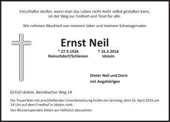 Traueranzeige von Ernst Neil von  Idsteiner Zeitung