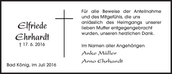 Traueranzeige von Elfriede Ehrhardt von Trauerportal Echo Online