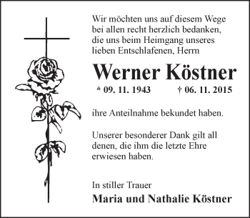 Traueranzeige von Werner Köstner von  Bürstädter Zeitung