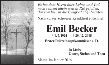 Traueranzeige von Emil Becker von  Allgemeine Zeitung Mainz