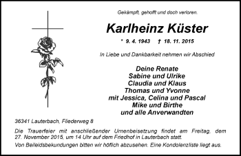 Traueranzeige von Karlheinz Küster von VRM Trauer