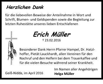 Traueranzeige von Erich Müller von  Sonntags Anzeiger