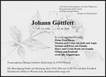 Traueranzeige von Johann Göttfert von  Wormser Zeitung
