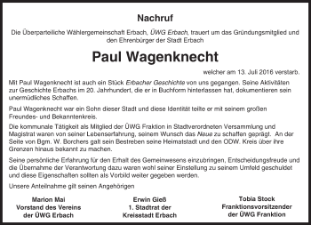 Traueranzeige von Paul Wagenknecht von Trauerportal Echo Online