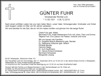 Traueranzeige von Günther Fuhr von  Wiesbaden komplett