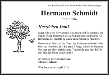 Traueranzeige von Hermann Schmidt von  OK Oberhessen Kurier