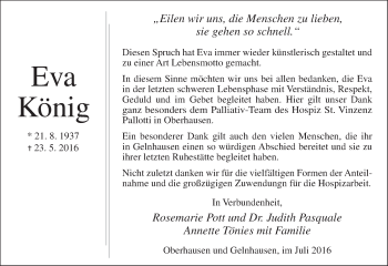 Traueranzeige von Eva König von  GT Extra