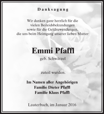 Traueranzeige von Emmi Pfaffl von  OK Oberhessen Kurier