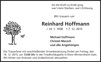 Traueranzeige von Reinhard Hoffmann von  Allgemeine Zeitung Mainz