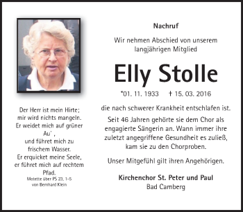 Traueranzeige von Elly Stolle von  Camberger Anzeiger