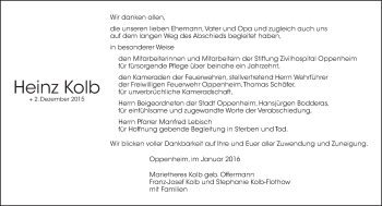 Traueranzeige von Heinz Kolb von  Allgemeine Zeitung Mainz