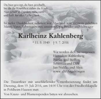 Traueranzeige von Karlheinz Kahlenberg von  Gießener Anzeiger