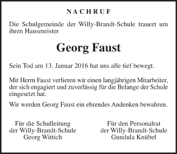 Traueranzeige von Georg Faust von  Gießener Anzeiger