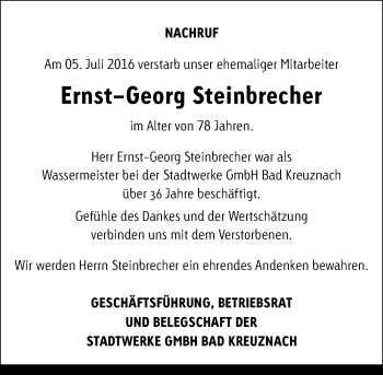 Traueranzeige von Ernst-Georg  Steinbrecher von Trauerportal Rhein Main Presse