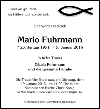 Traueranzeige von Mario Fuhrmann von  Wiesbaden komplett