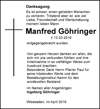 Traueranzeige von Manfred Göhringer von  Wiesbaden komplett