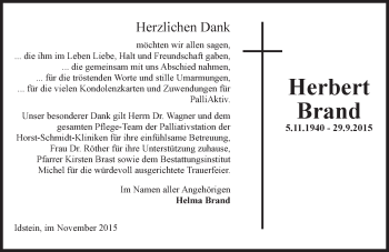 Traueranzeige von Herbert Brand von  Idsteiner Zeitung