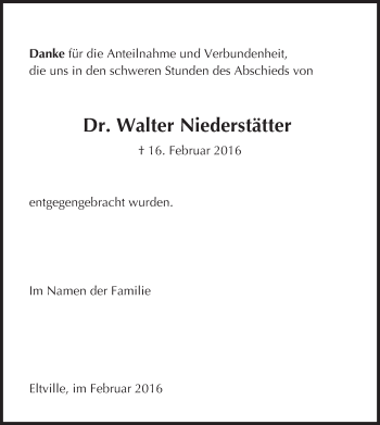 Traueranzeige von Walter Niederstätter von  Wiesbaden komplett