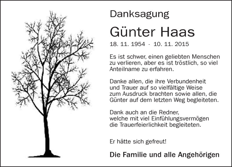  Traueranzeige für Günter Haas vom 12.12.2015 aus  Bürstädter Zeitung