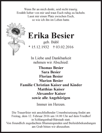 Traueranzeige von Erika Besier von  Wiesbaden komplett
