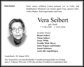 Traueranzeige von Vera Seibert von VRM Trauer