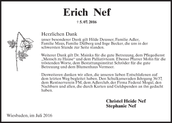 Traueranzeige von Erich Nef von Trauerportal Rhein Main Presse