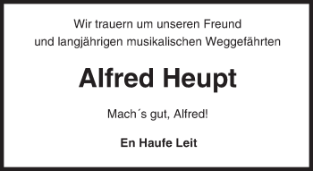 Traueranzeige von Alfred Heupt von Trauerportal Echo Online