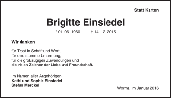 Traueranzeige von Brigitte Einsiedel von  Wormser Zeitung