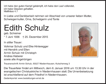 Traueranzeige von Edith Schulz von  Wiesbaden komplett