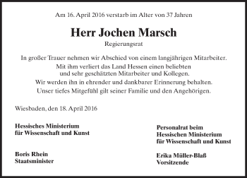 Traueranzeige von Jochen Marsch von  Wiesbaden komplett