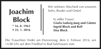 Traueranzeige von Joachim Block von  Kreisanzeiger