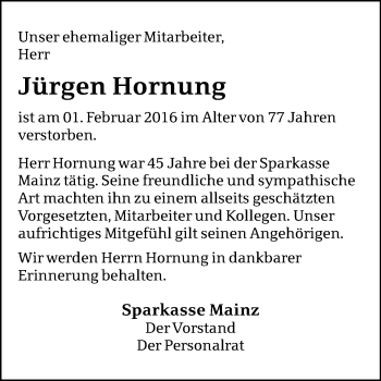 Traueranzeige von Jürgen Hornung von trauer.rmp.de