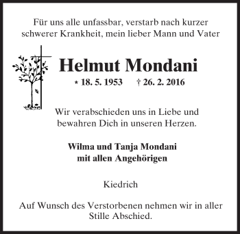 Traueranzeige von Helmut Mondani von  Rheingau