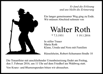 Traueranzeige von Walter Roth von  Mainspitze
