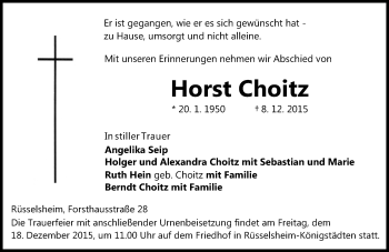 Traueranzeige von Horst Choitz von  Mainspitze