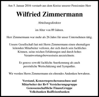 Traueranzeige von Wilfried Zimmermann von trauer.rmp.de