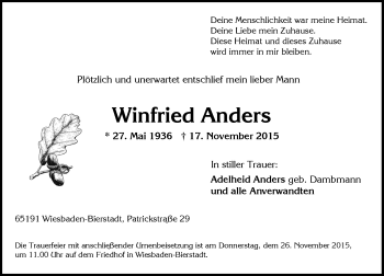 Traueranzeige von Winfried Anders von  Wiesbaden komplett