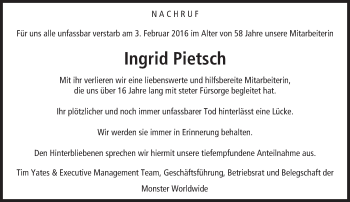 Traueranzeige von Ingrid Pietsch von trauer.rmp.de
